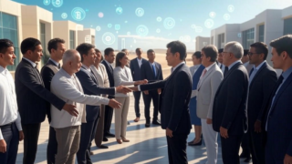 "President Donald Trump and UAE President Sheikh Mohamed bin Zayed Al Nahyan shaking hands at the signing of the Trump AI Deal for a massive 5GW AI data center campus in Abu Dhabi, symbolizing the US-UAE tech partnership."Image