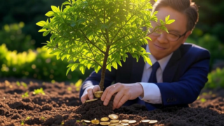 A graphic illustrating positive impact investing strategies, showing sustainable returns through themes like renewable energy, ESG integration, and social benefits.Image